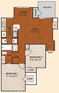 A3 - Sunset - Two Bedroom / One Bath - 818 Sq.Ft.*